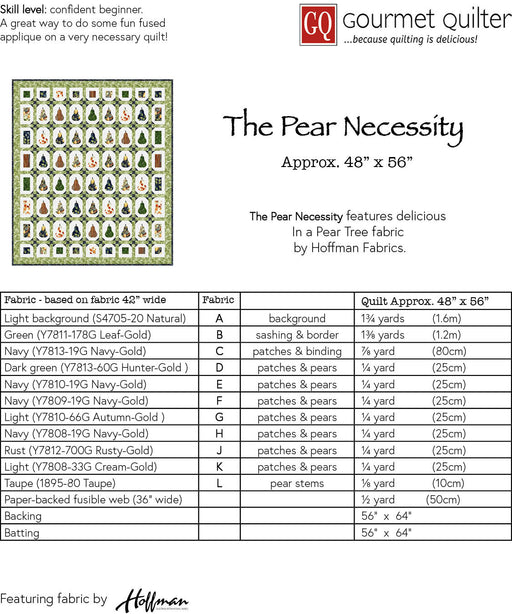 The Pear Necessity Quilt Pattern - Digital Download