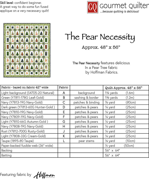 The Pear Necessity Quilt Pattern - Digital Download
